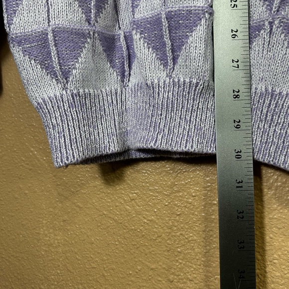 Vintage Sweater Bears Crossing Purple White Metallic Diamond Made In USA Size L - Picture 12 of 12